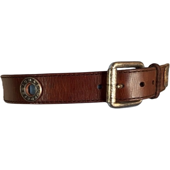 MICHAEL KORS Brown leather belt, monogram metal grommets & buckle. VTG S main image 6